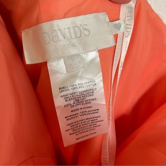 David’s Bridal Strapless High Low Dress with Front Detail Coral Reef - Picture 12 of 12